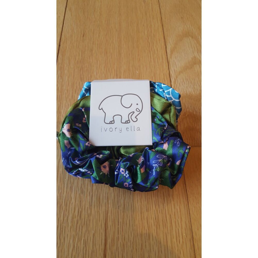 Ivory Ella Hair Scrunchies, set of 3, Blues and‎ Greens NWT